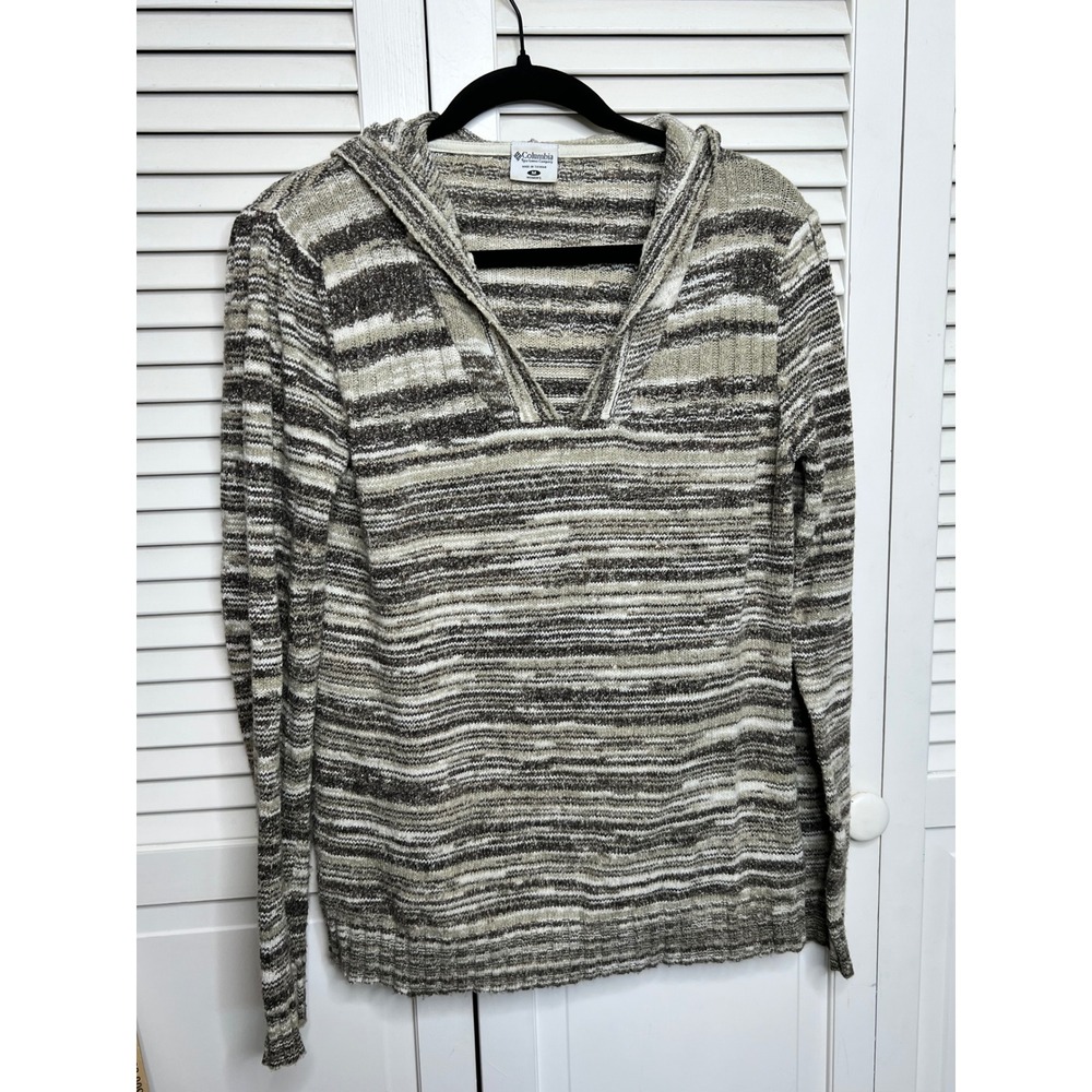 Columbia Hooded Sweater Women's M Marled Knit Gorpcore V-Neck Pullover